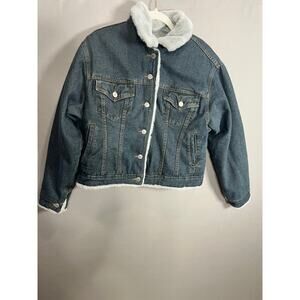 Vintage Star Blue Apparel Faux Fur Denim Trucker Jacket Size L Jean Winter